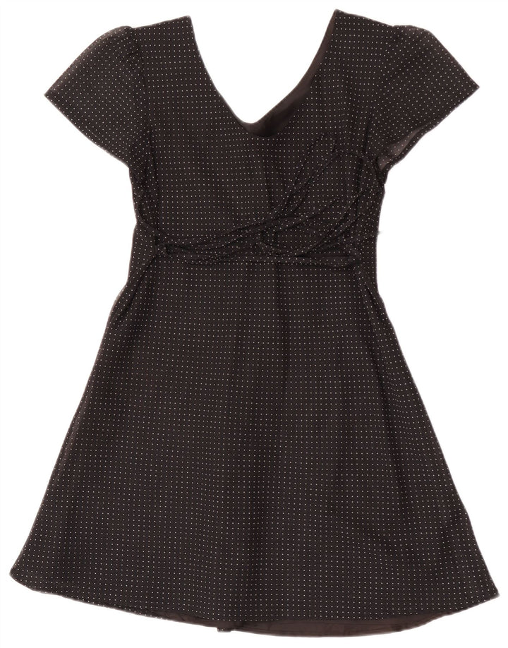 Vintage Damen Mini A-Linie Kleid IT 42 Mittelschwarz gefleckte Viskose