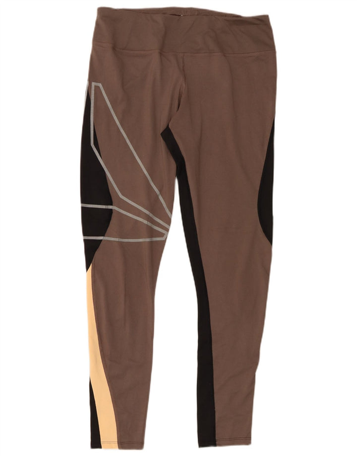 REEBOK Womens Graphic Leggings UK 12/14 Mittelgraues Colourblock-Polyester