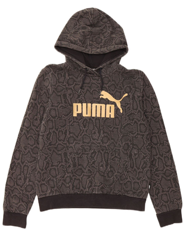 Puma Womens Graphic Hoodie Pullover UK 14 Mittelgraue Baumwolle mit Animal-Print