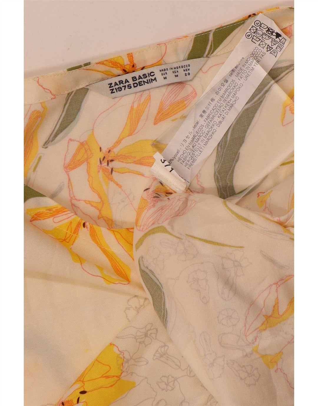 Zara Damen Crop Bluse Top UK 12 Medium White Floral Lyocell