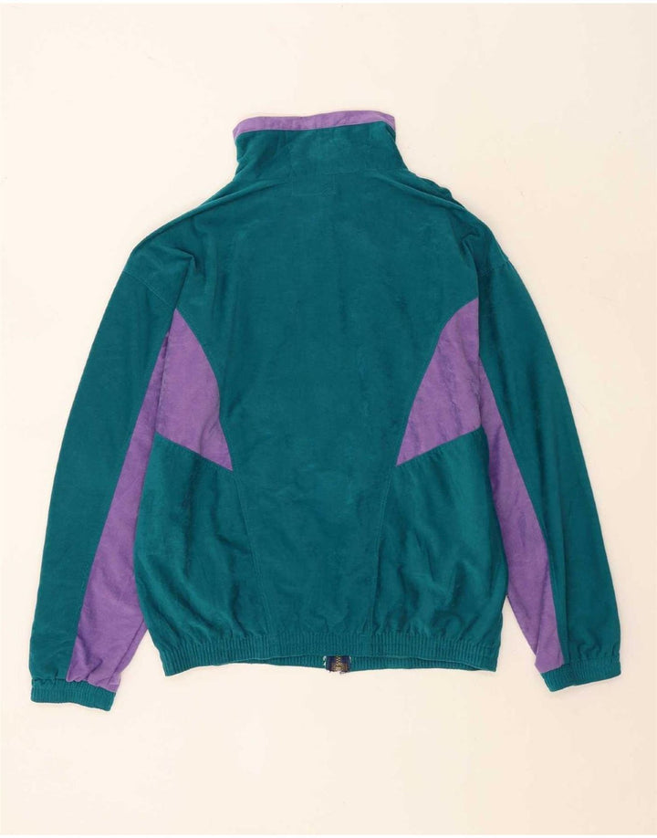 Vintage Herren-Trainingsanzug aus Velours, groß, grün, Farbblock-Polyester