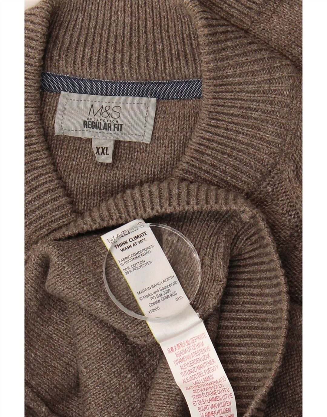 Marks & Spencer Herren-Cardigan mit normaler Passform, 2XL, braune Baumwolle