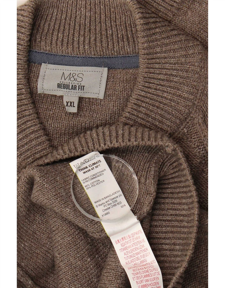 Marks & Spencer Herren-Cardigan mit normaler Passform, 2XL, braune Baumwolle