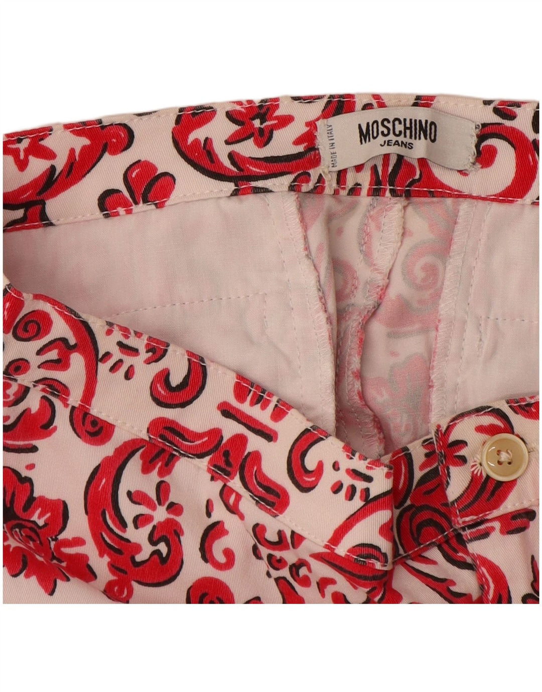 MOSCHINO Gerade Capri-Hose für Damen, UK 12, M, W28, L21, Rot, Paisleymuster