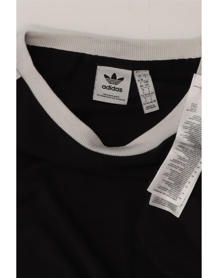 ADIDAS Damen T-Shirt Top UK 16/18 Große schwarze Baumwolle