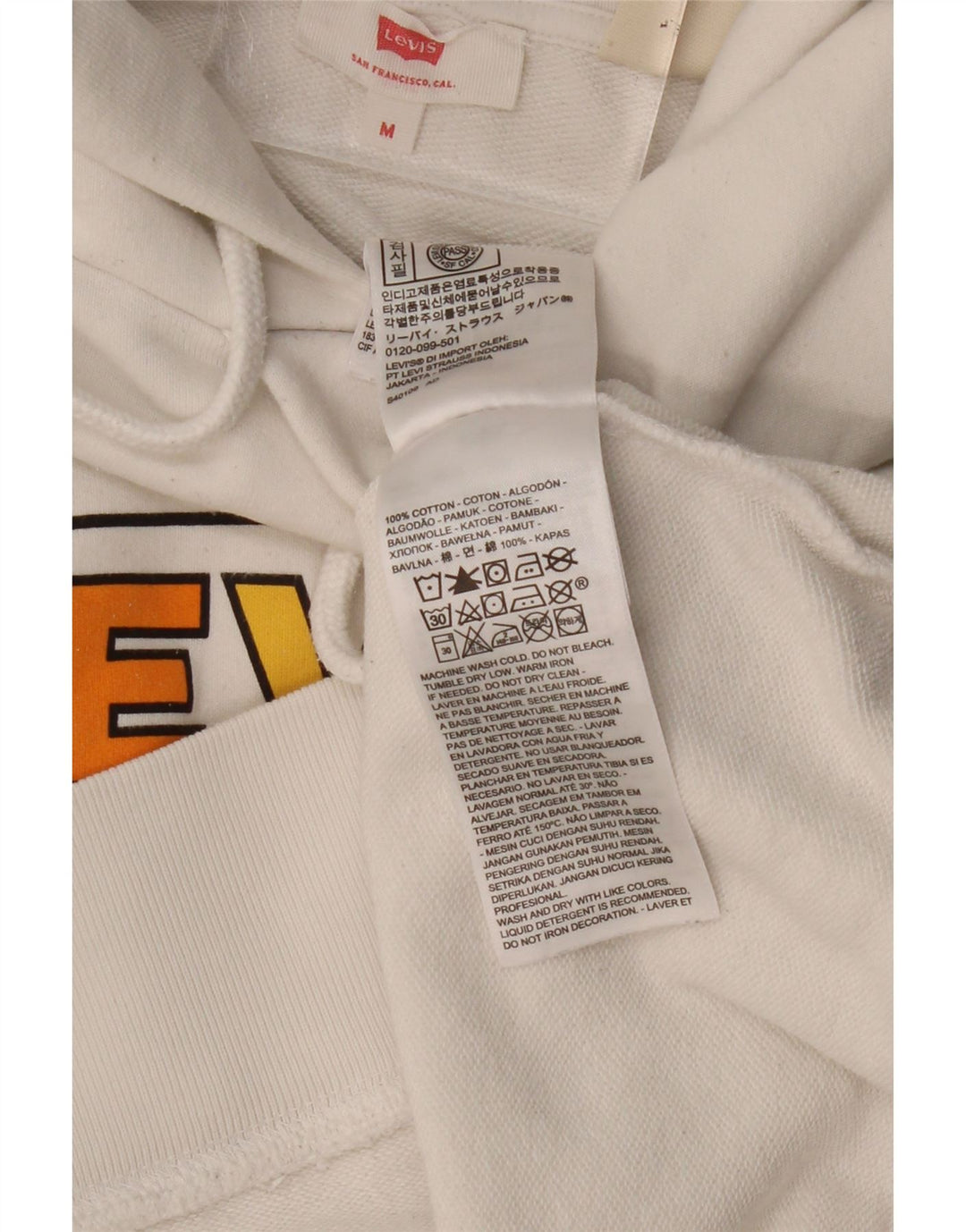 LEVI'S Damen-Pullover mit übergroßem grafischem Kapuzenpullover, UK 14, mittelweiße Baumwolle