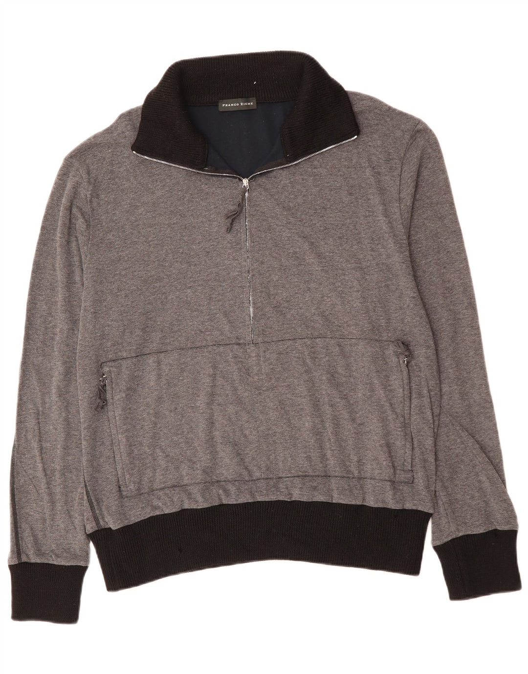 FRANCO ZICHE Herren-Sweatshirt mit Reißverschluss am Hals, groß, Grau, Farbblock