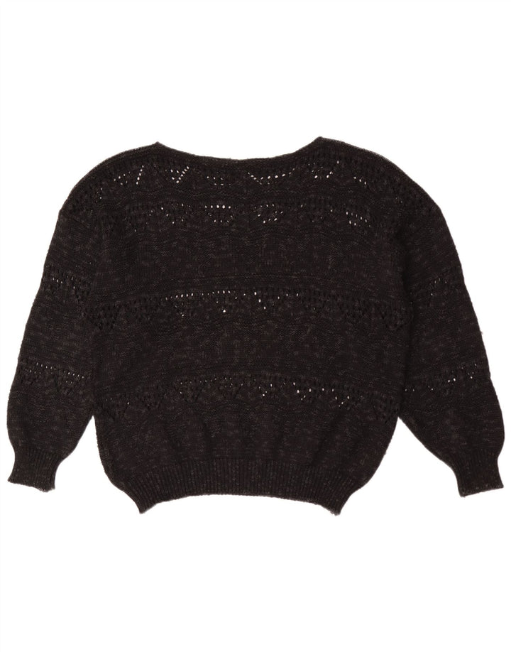 Vintage Damen Pullover mit U-Boot-Ausschnitt, EU 40, mittelschwarz, geometrisch