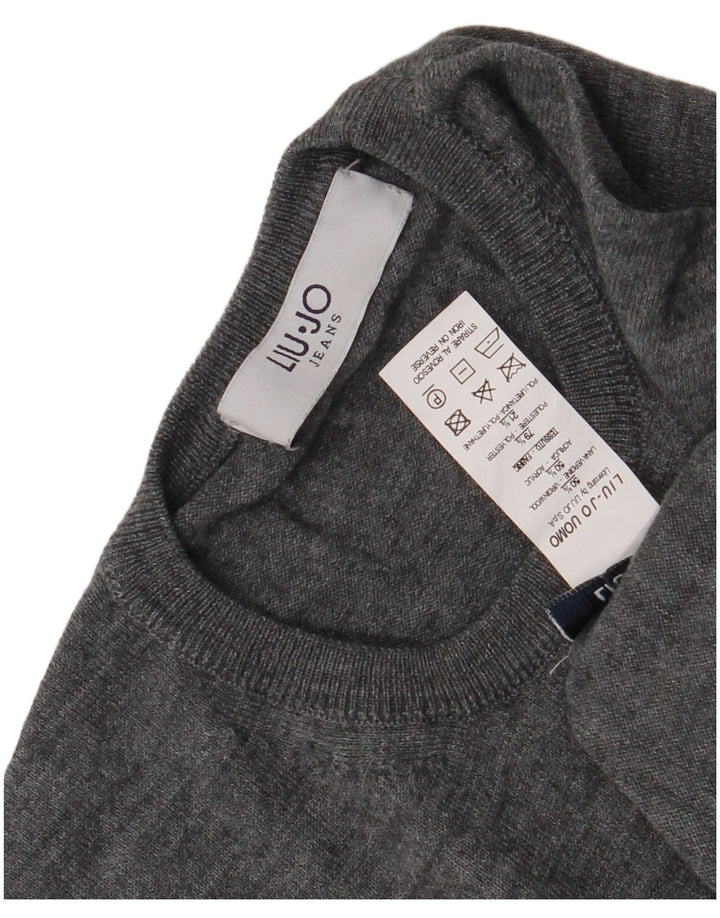 Liu Jo Damen-Pullover mit Rundhalsausschnitt, Gr. 10, Größe S, graue Schurwolle
