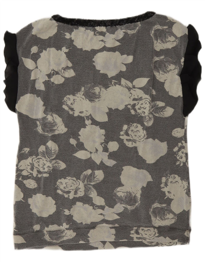 Liu Jo Damen Blusentop IT 44 Mittelgraue Viskose mit Blumenmuster