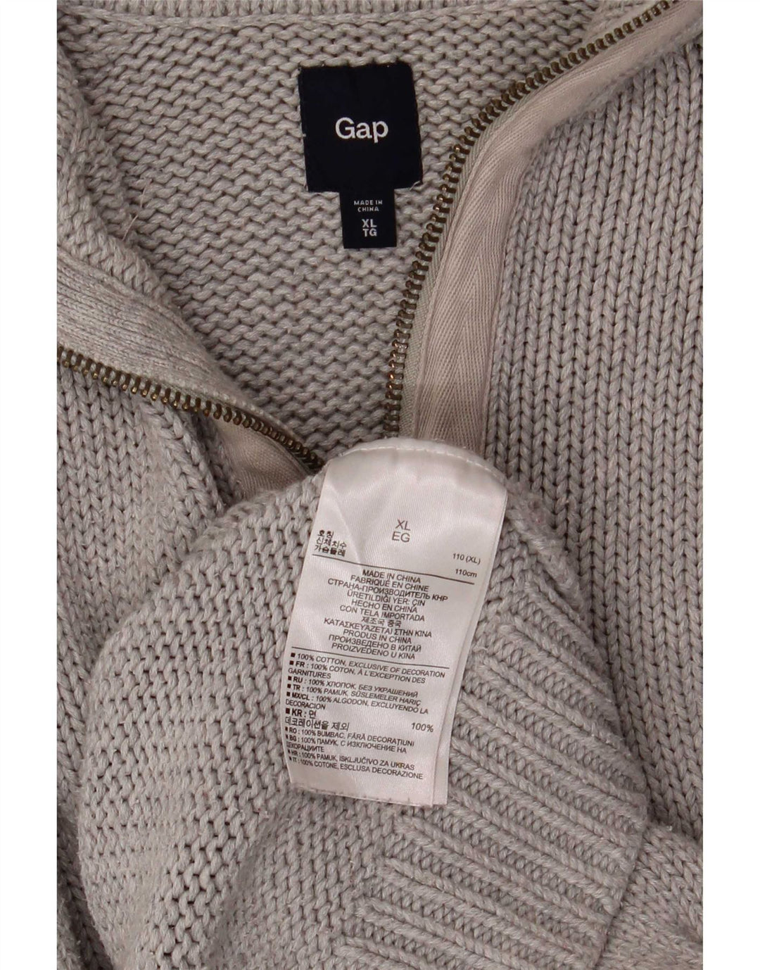 Gap Herren-Pullover mit Reißverschluss, XL, graue Baumwolle