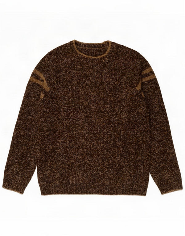 Vintage Herren-Pullover mit Rundhalsausschnitt, groß, Khaki, gesprenkeltes Acryl