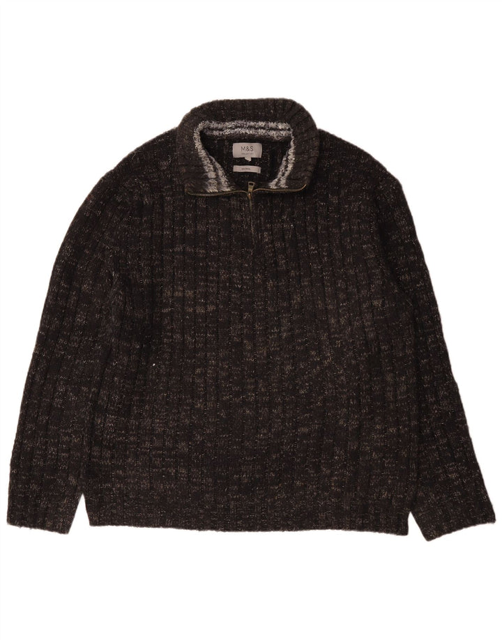 Marks & Spencer Herren-Pullover mit Reißverschluss am Hals, große grau gesprenkelte Wolle