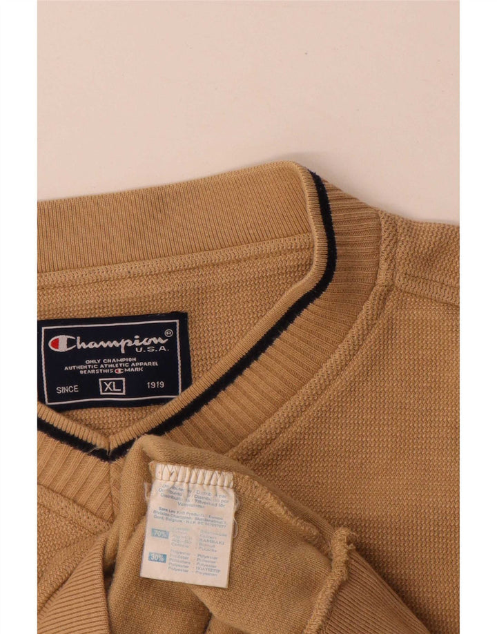 Champion Herren-Pullover mit V-Ausschnitt, XL, beige Baumwolle