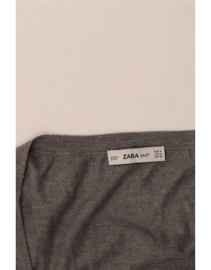 Übergroßer Pullover mit V-Ausschnitt von Zara für Damen, Gr. 14, Mittelgrau