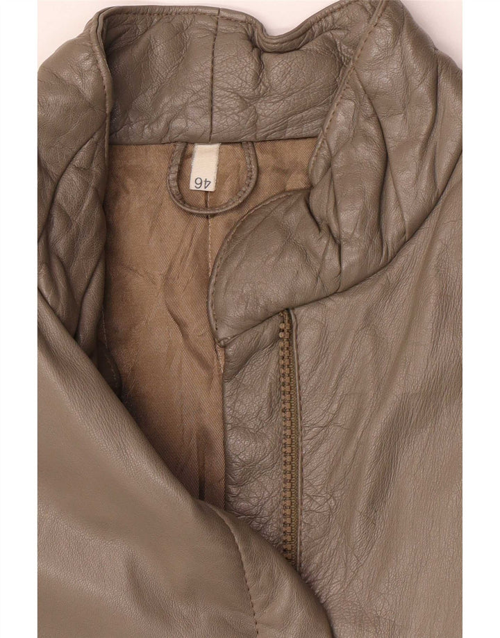 Vintage Damen Jacke mit normaler Passform, Größe 46, großes graues Leder, klassisch