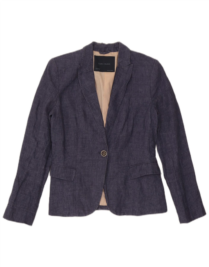 Zara Damen 1-Knopf-Blazerjacke UK 12 Mittelmarineblau
