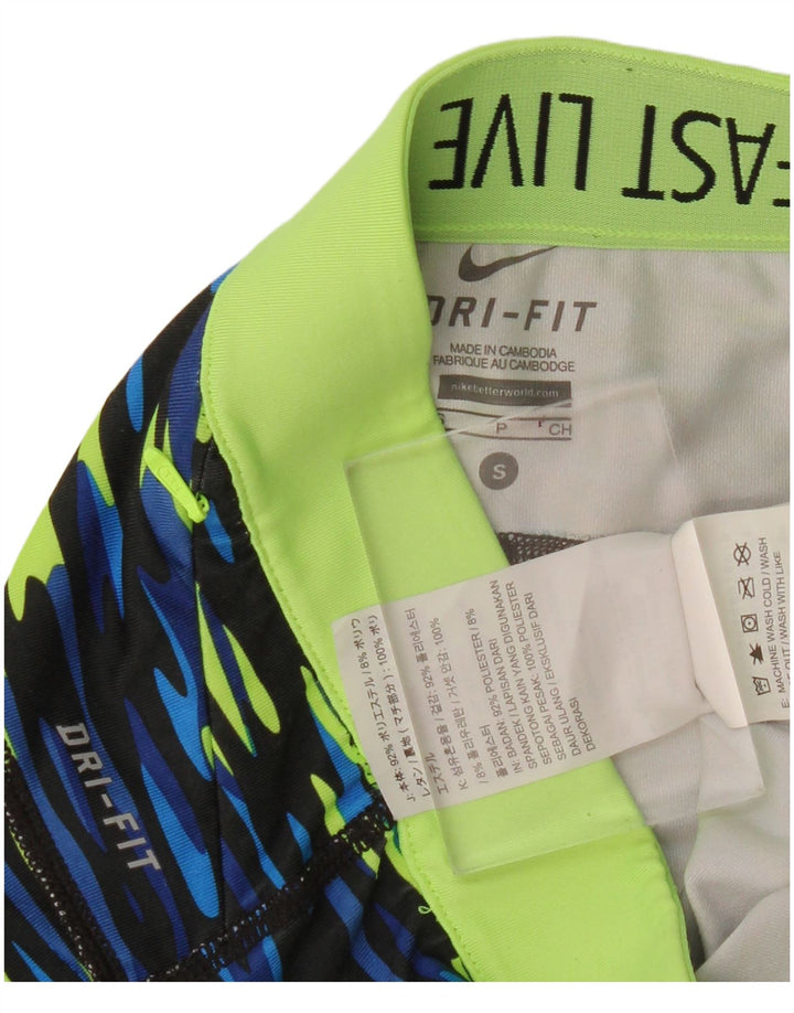 Nike Damen Dri Fit Capri Leggings UK 10 Small Blue Camouflage Polyester