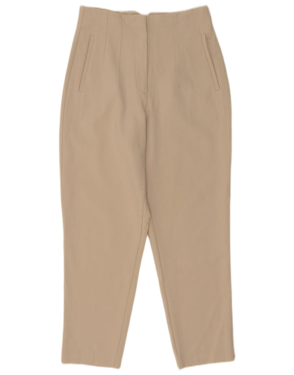 Zara Damen-Freizeithose mit hoher Taille, konisch zulaufend, Größe M, W28, L27, Beige