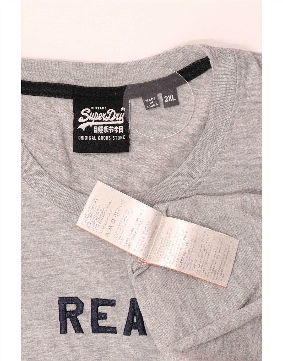 Superdry Herren Grafik-T-Shirt-Oberteil 2XL aus grauer Baumwolle