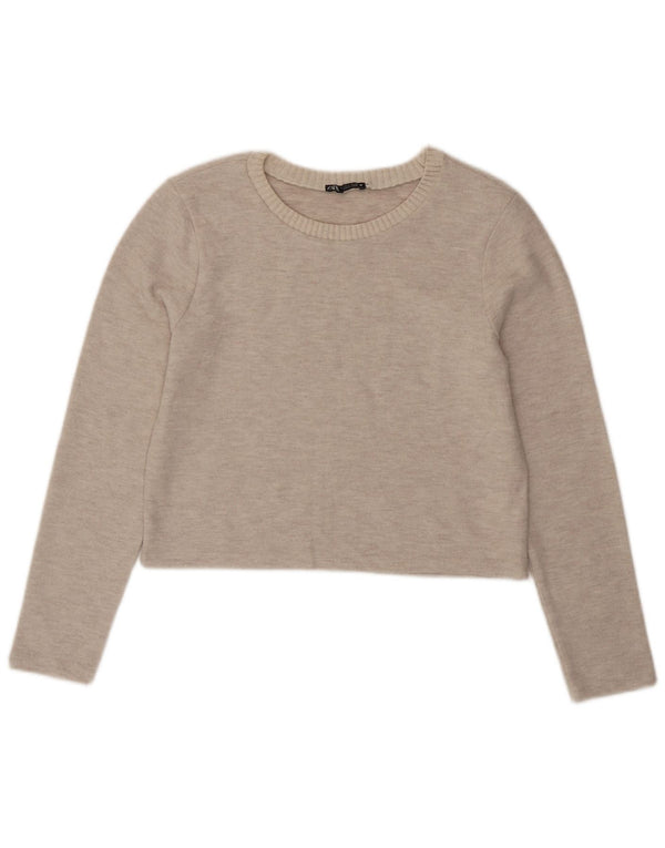Zara Damen Crop-Pullover mit U-Boot-Ausschnitt, Gr. 14, Beige, Polyester