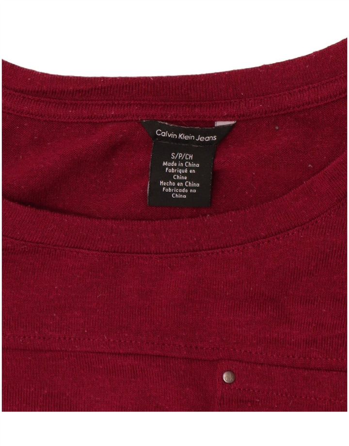 CALVIN KLEIN JEANS Damen Top 3/4 Ärmel UK 10 Small Burgund Polyester