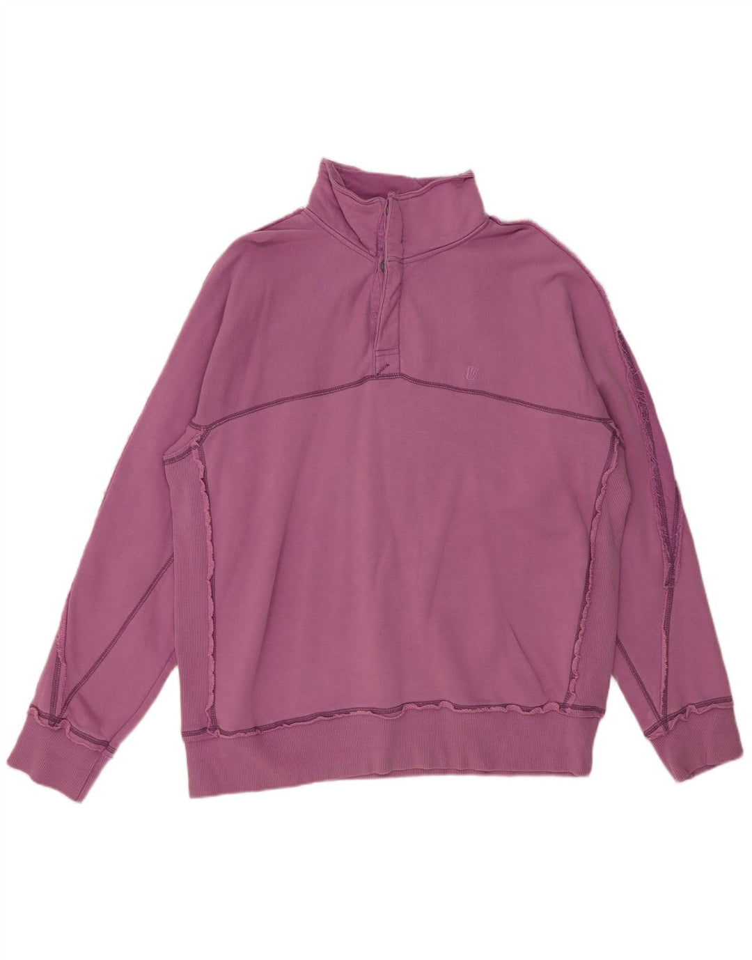 FAT FACE Mens Button Neck Sweatshirt Jumper Large Purple Cotton