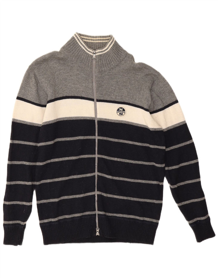 North Sails Herren-Cardigan-Pullover XL Graue Colourblock-Wolle