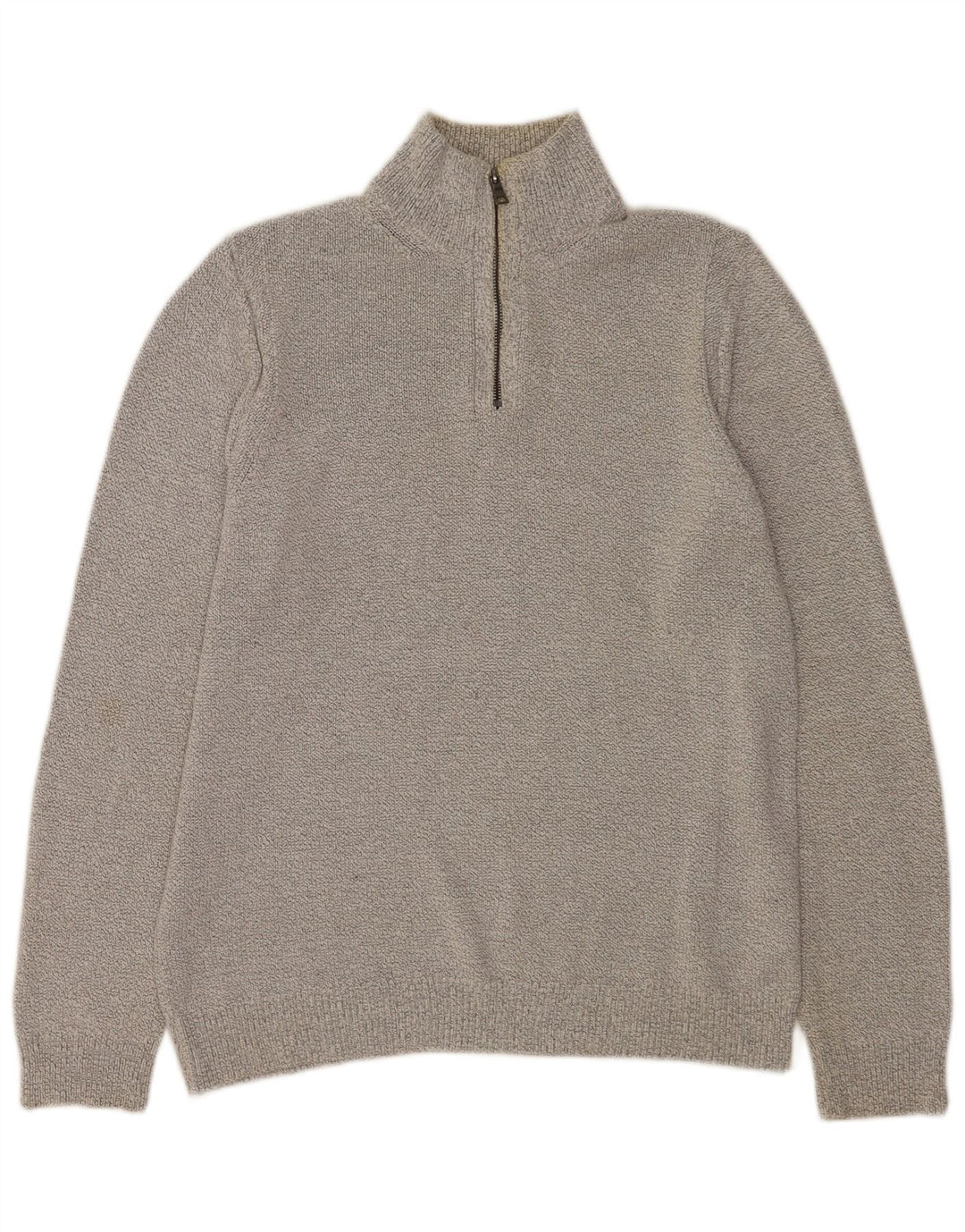 Marks & Spencer Herren-Pullover mit Reißverschluss am Hals, groß, aus grauer Baumwolle