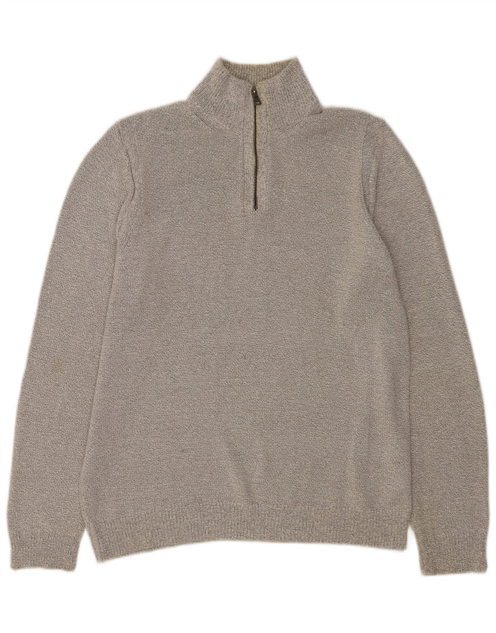 Marks & Spencer Herren-Pullover mit Reißverschluss am Hals, groß, aus grauer Baumwolle