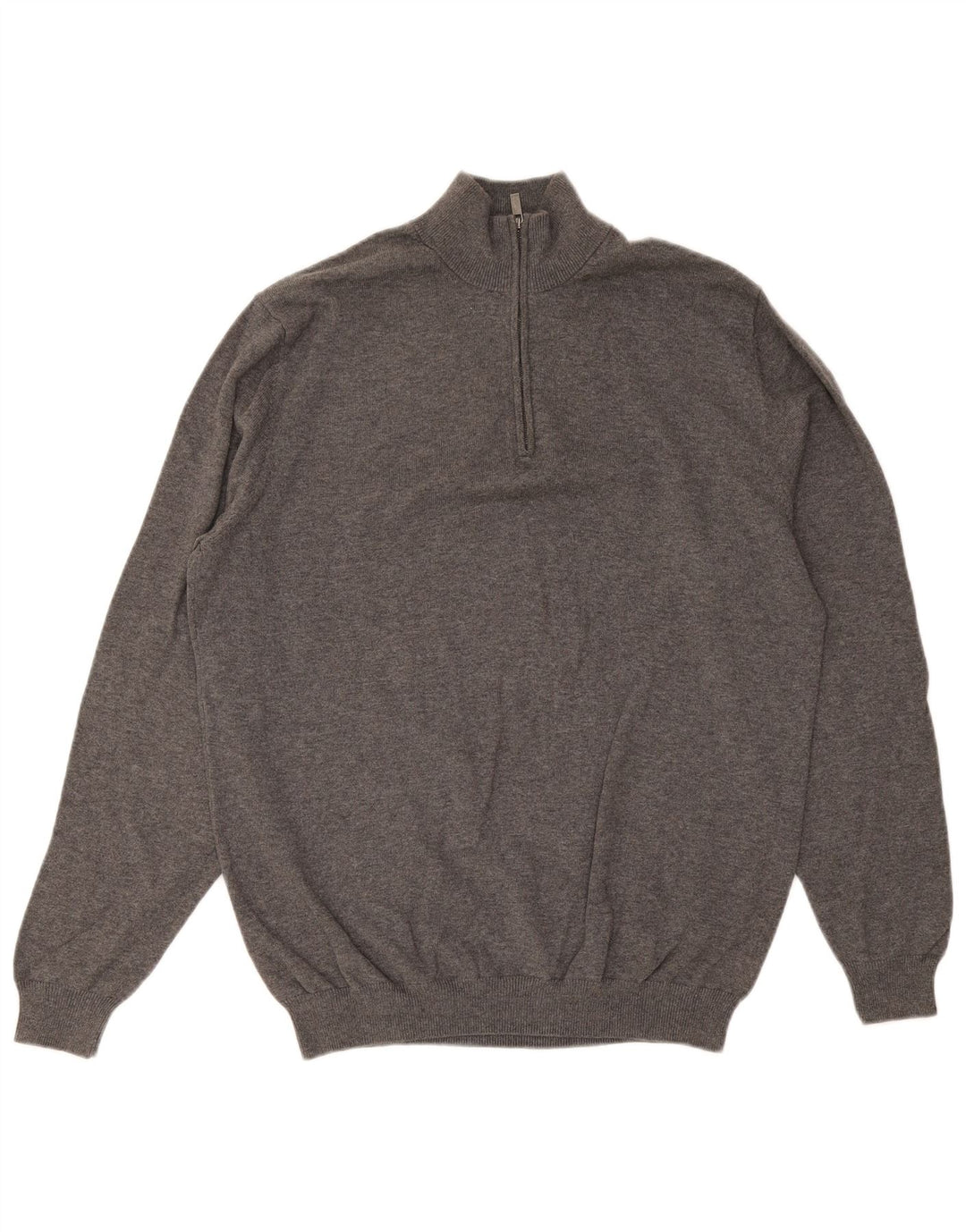 Massimo Dutti Herren-Pullover mit Reißverschluss, XL, graue Baumwolle