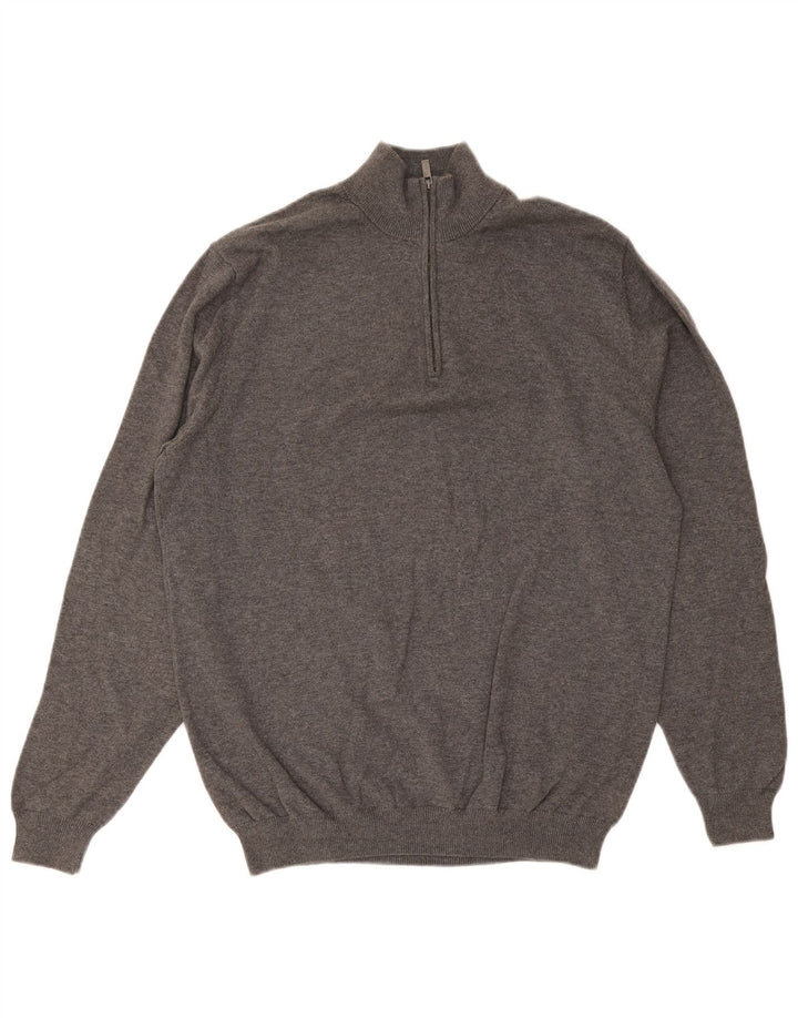 Massimo Dutti Herren-Pullover mit Reißverschluss, XL, graue Baumwolle