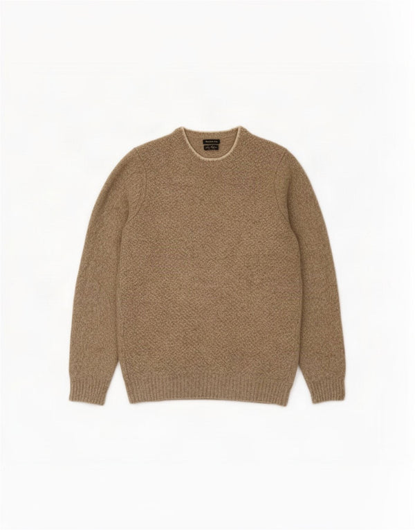 Massimo Dutti Herren-Pullover mit U-Boot-Ausschnitt, XL, Beige meliert