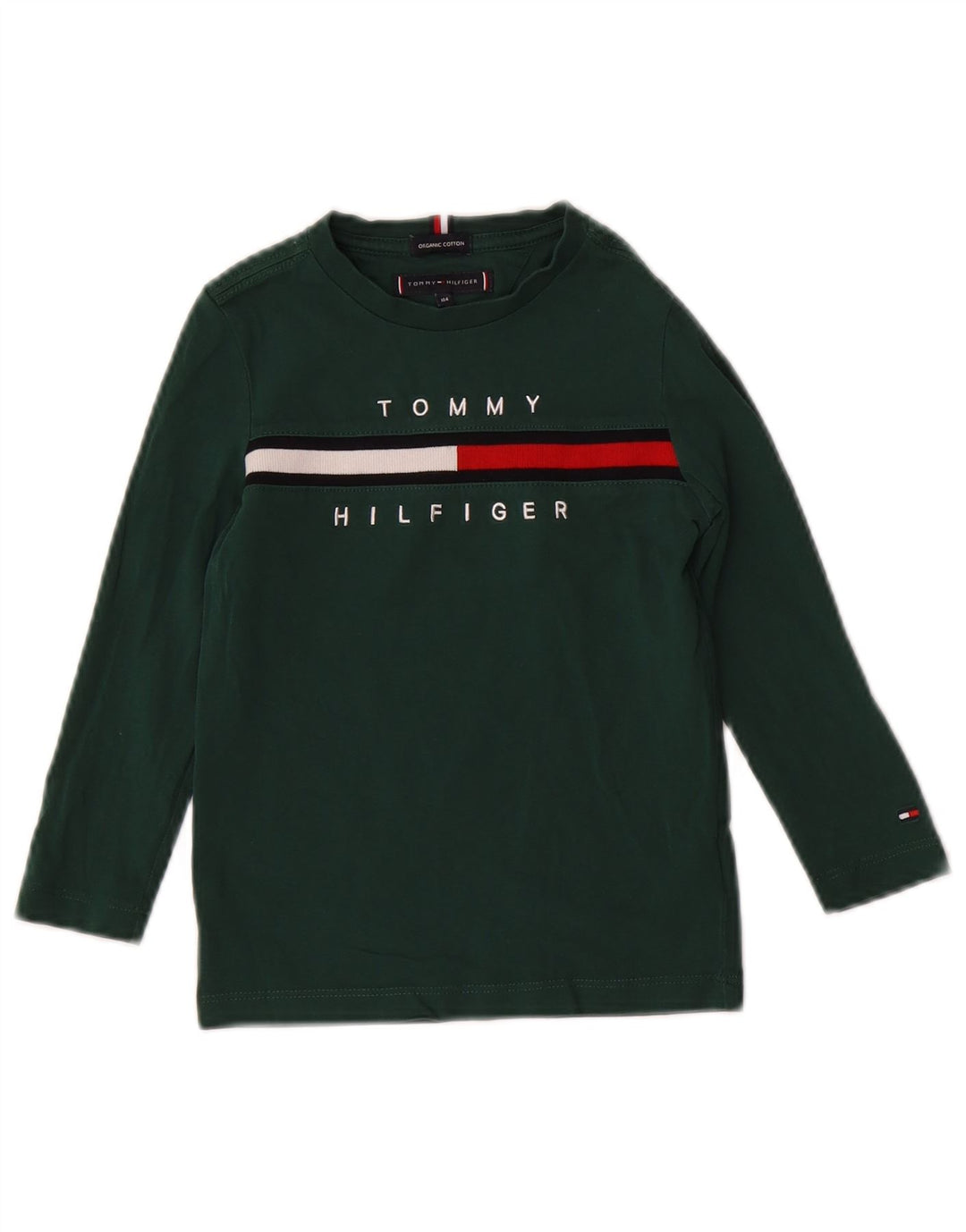 TOMMY HILFIGER Boys Graphic Top Long Sleeve 3-4 Years Green Cotton