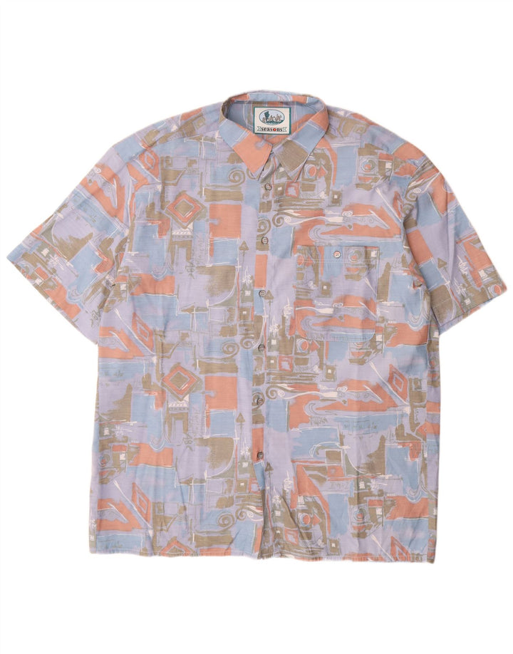 Vintage Herren Kurzarmhemd mit abstraktem Muster, groß, blau