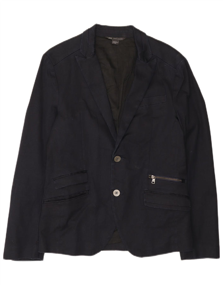 Armani Exchange Herren-Blazer mit 2 Knöpfen, UK 38, mittelmarineblaue Baumwolle