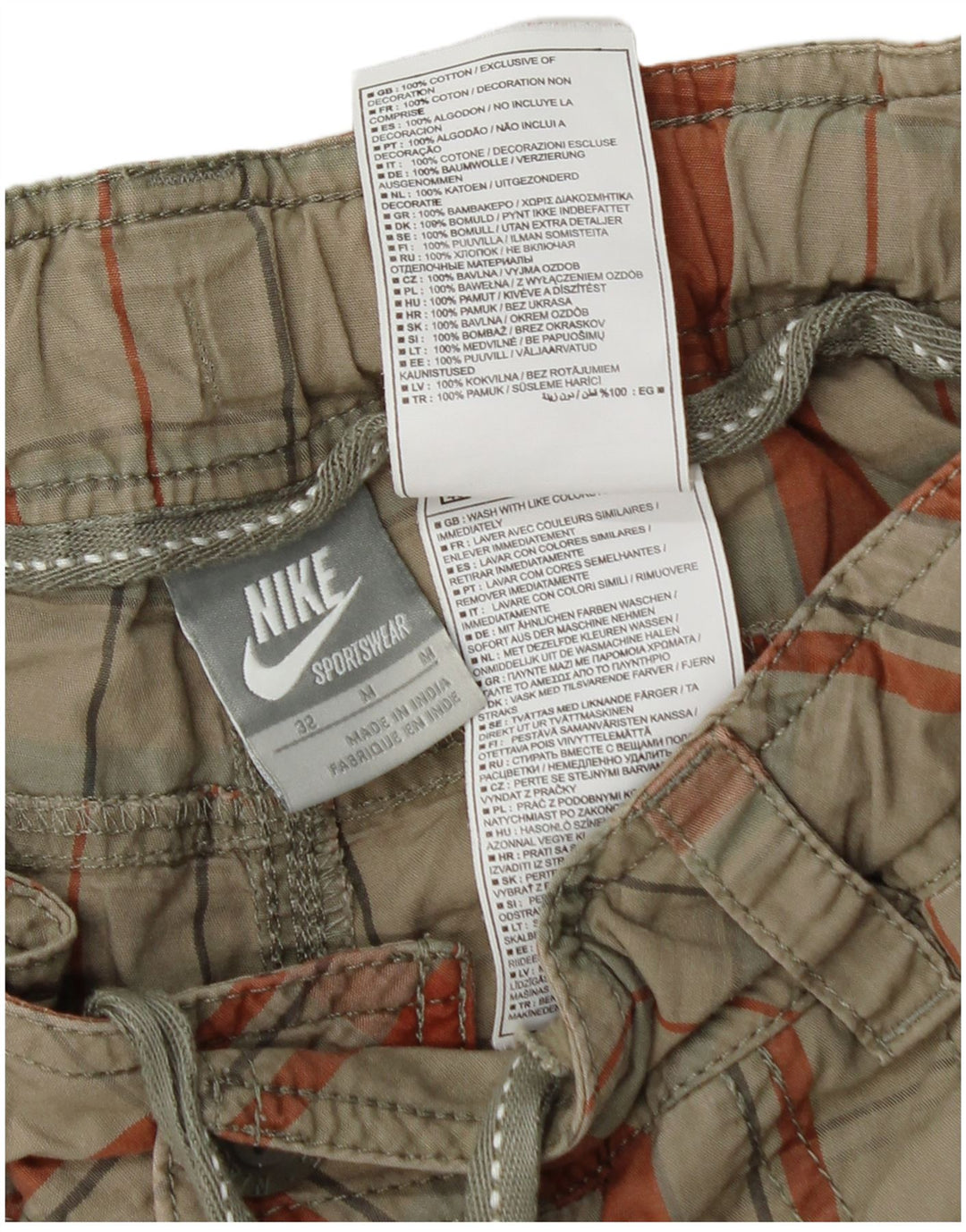 Nike Herren Shorts Medium W32 Grün karierte Baumwolle