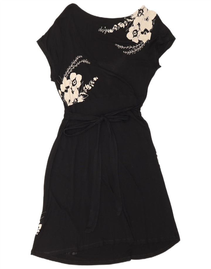 Desigual Damen Basic-Kleid UK 16 Große schwarze Viskose mit Blumenmuster