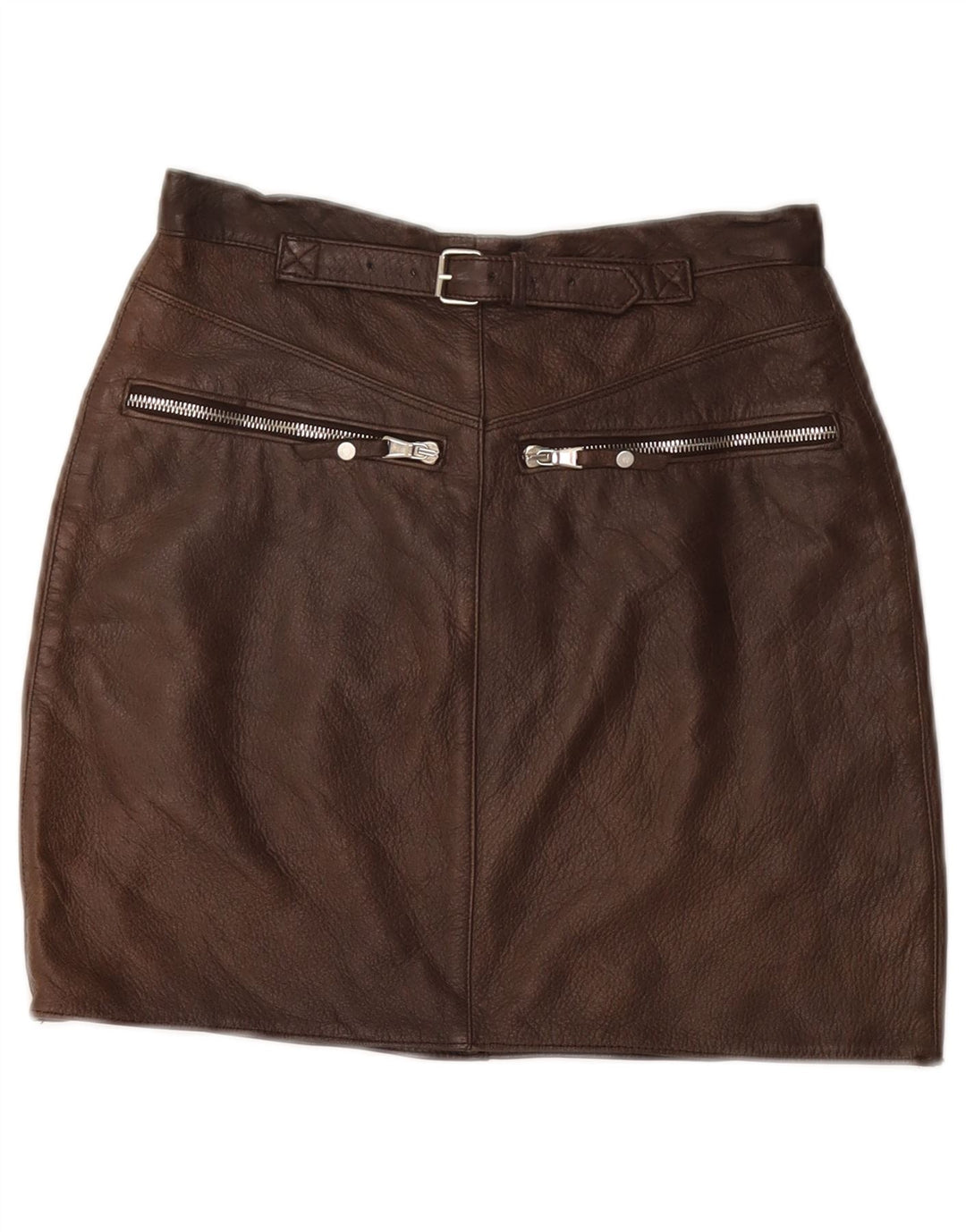 VINTAGE Damen Mini-Lederrock IT 40 Small W26 Braunes Leder