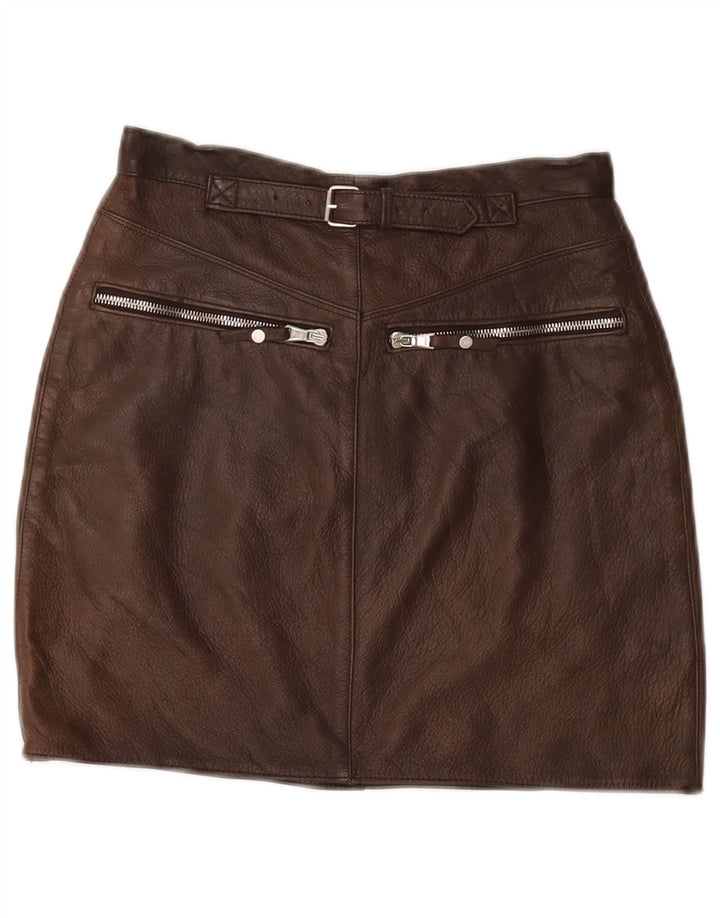 VINTAGE Damen Mini-Lederrock IT 40 Small W26 Braunes Leder