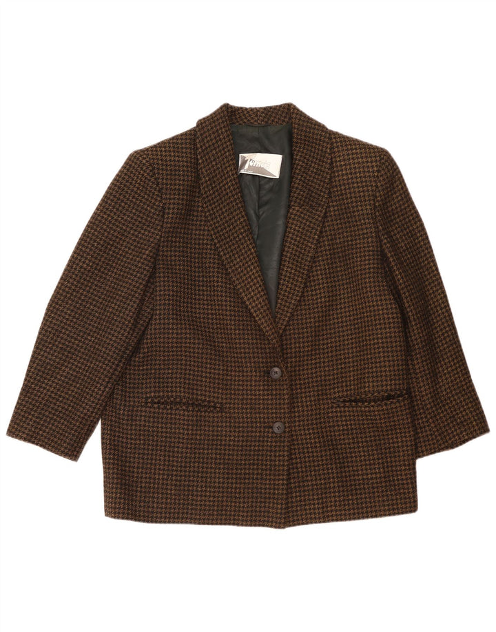 Vintage Damen 2-Knopf-Blazer mit lockerer Passform, Größe 48, XL, schwarzer Hahnentrittmuster