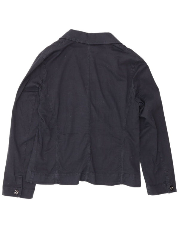 Perte by Krizia Damen 2-Knopf-Blazerjacke UK 14 Große marineblaue Baumwolle