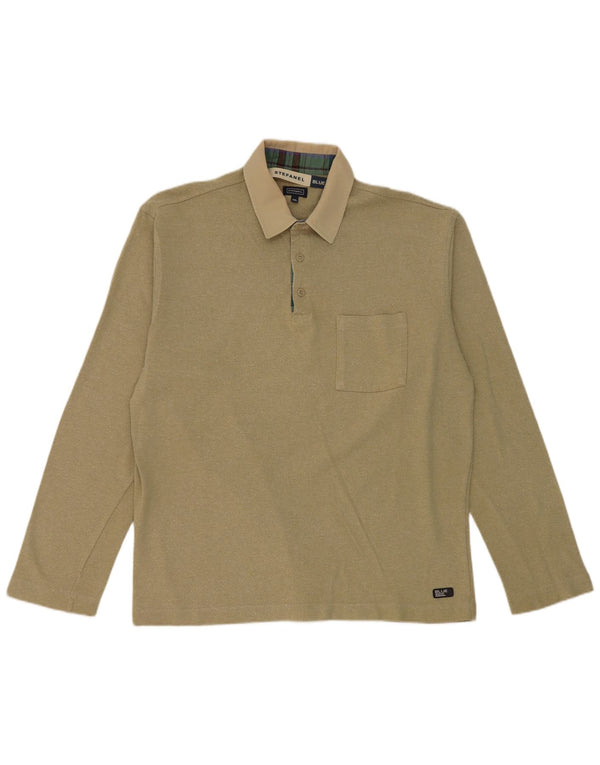 Stefanel Herren-Langarm-Rugby-Poloshirt, 2XL, Khaki, Baumwolle