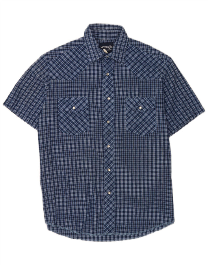 Wrangler Herren-Kurzarmhemd aus mittelblauer, karierter Baumwolle