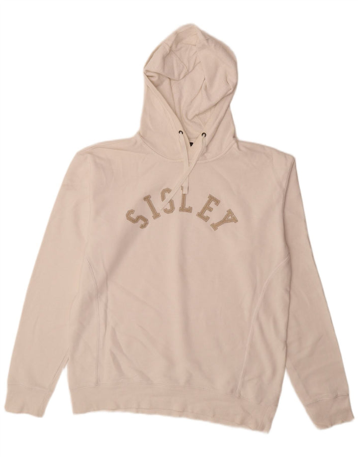 Sisley Herren-Pullover mit grafischem Kapuzenpullover, Größe L, Weiß