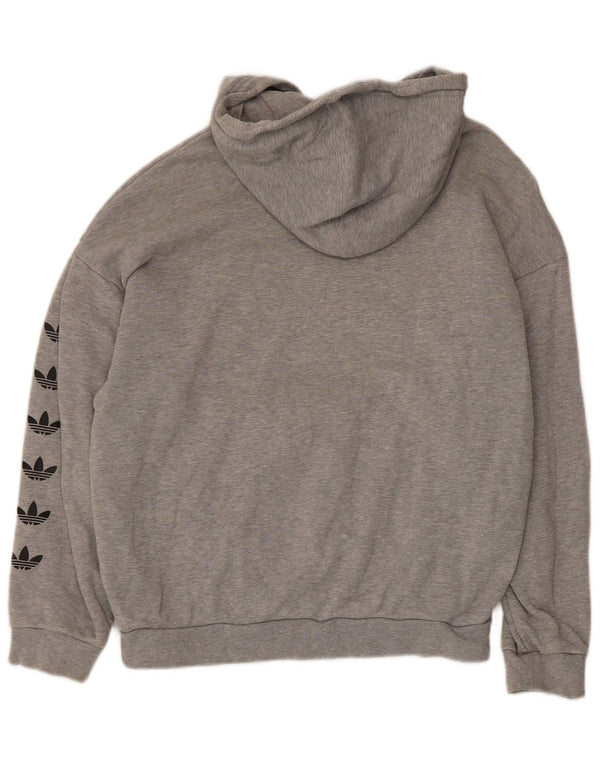 Adidas Womens Graphic Oversized Hoodie Pullover UK 6 XS Graue Baumwolle