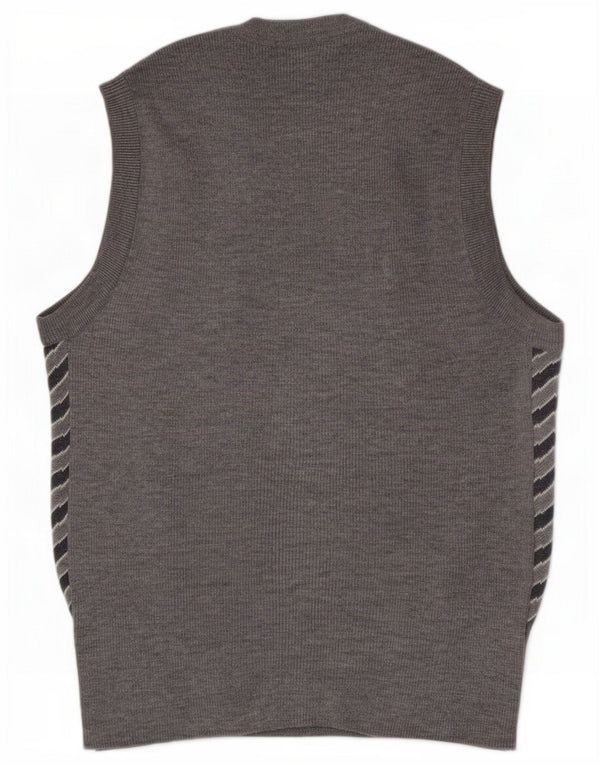 Vintage Damen Weste Tank Top UK 10 Small Grau gestreift