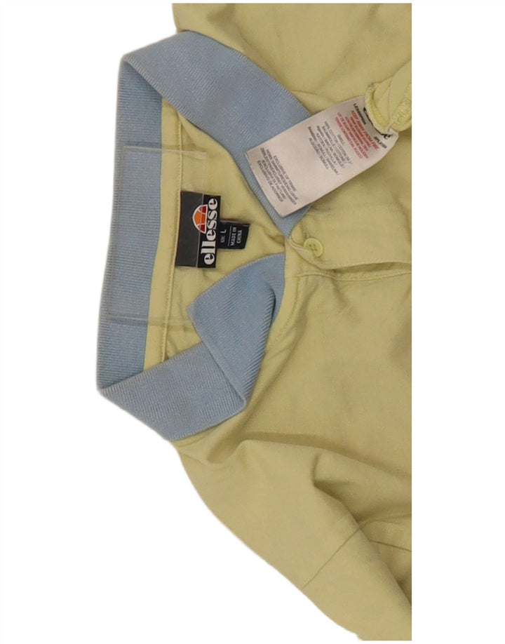 Ellesse Herren-Poloshirt, groß, gelbe Colourblock-Baumwolle