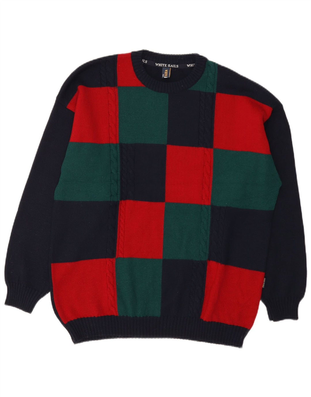 White Sails Herren-Pullover mit Rundhalsausschnitt, groß, marineblaue Colourblock-Wolle
