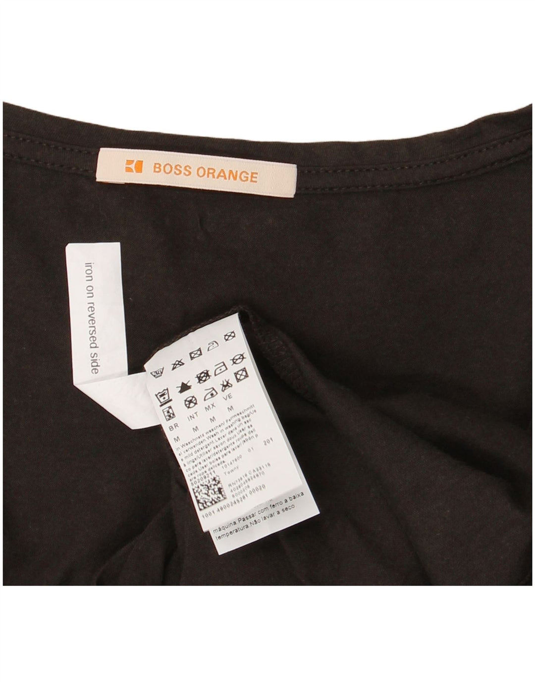 HUGO BOSS Damen Grafik-T-Shirt-Oberteil UK 12 Mittelbraune Baumwolle